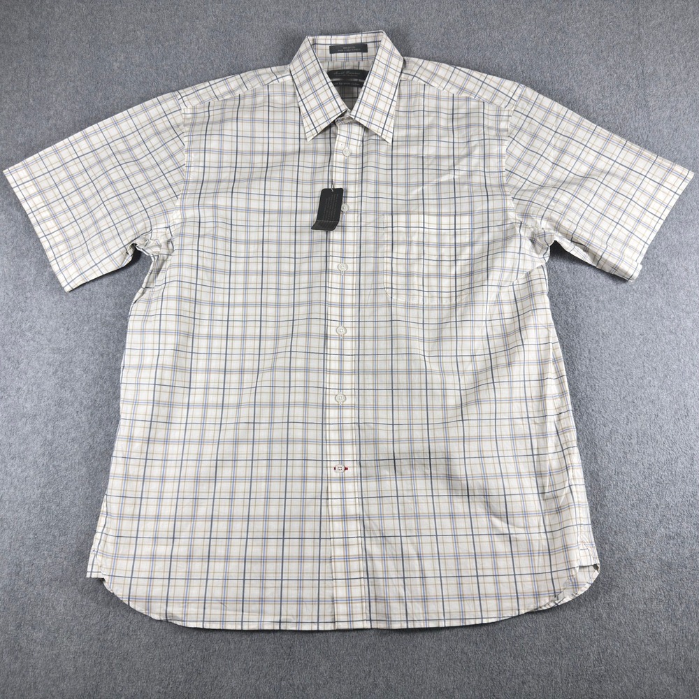 NWT Daniel Cremieux Fine Egyptian Cotton Shirt‎ Mens L White Check Short Sleeve